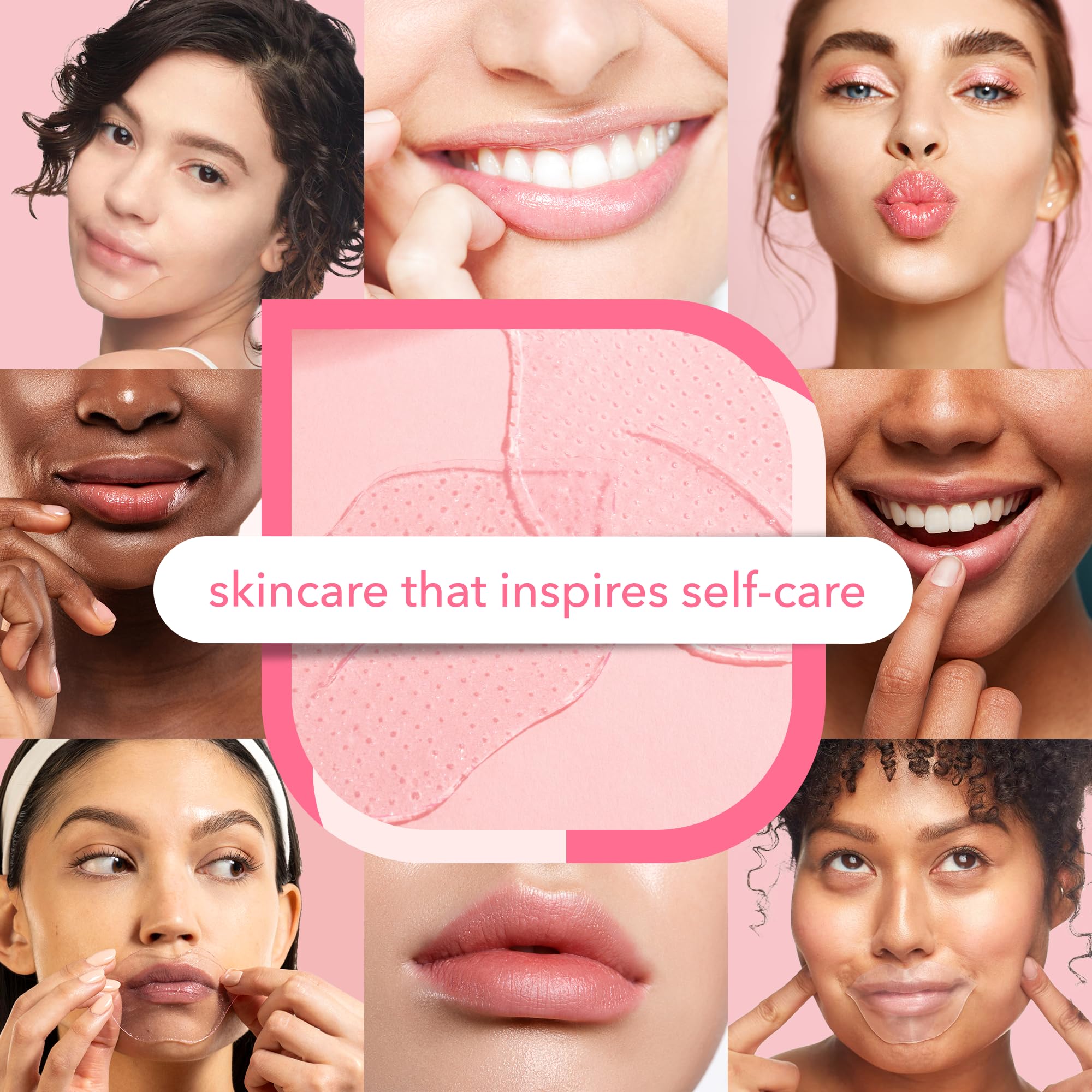 Patchology-hydrogel-technology-close-up demonstrates fast-acting lip hydration.