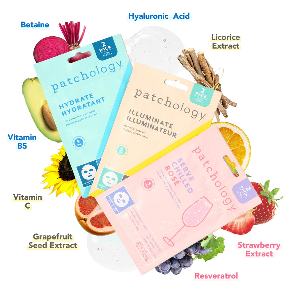 Patchology renewing mask strawberry-sachet soothes and smooths skin with antioxidants.