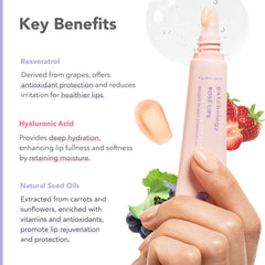Patchology Rosé Lip Sleeping Mask ingredients visual emphasizing antioxidants and humectants.