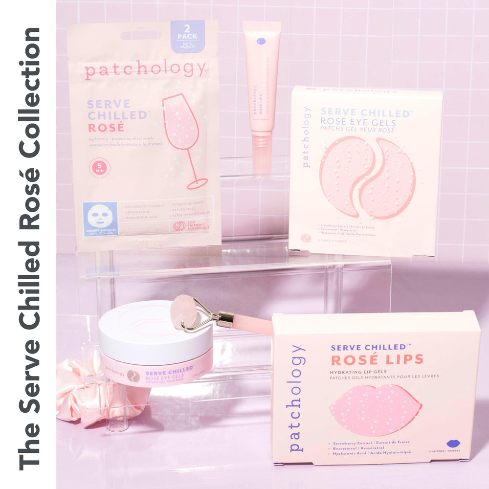 Patchology Rosé Lip Sleeping Mask rose-swatch highlighting lip hydration benefit.