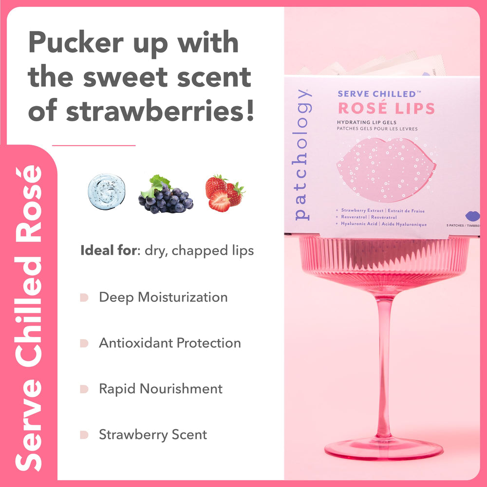 Patchology strawberry-infused-lip-mask close-up emphasizes fruity scent and soft lips.