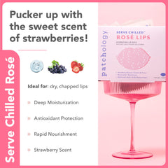 Patchology strawberry-infused-lip-mask close-up emphasizes fruity scent and soft lips.