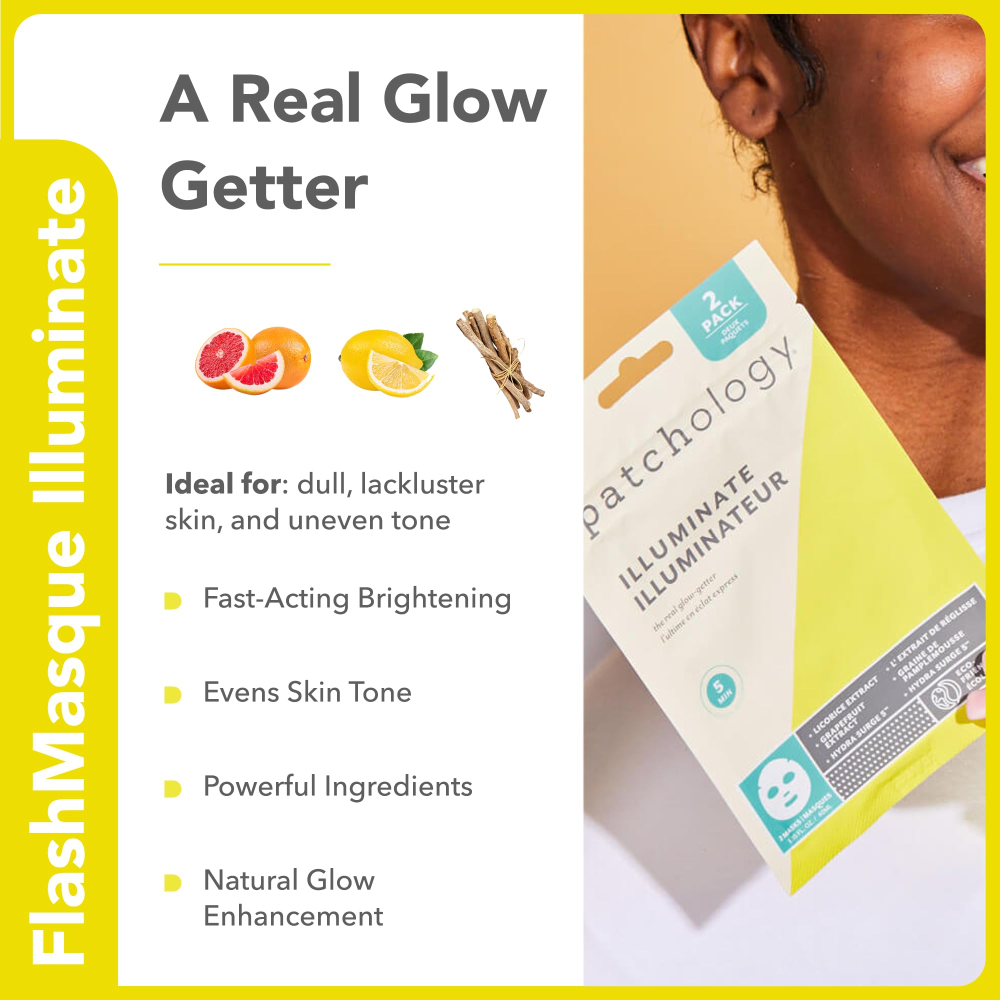 Patchology two-masks-resealable-pouch emphasizes eco-friendly packaging and reduced waste.