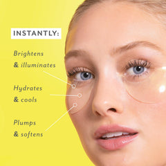 Patchology under-eye patches applied to skin for hydration and brightness