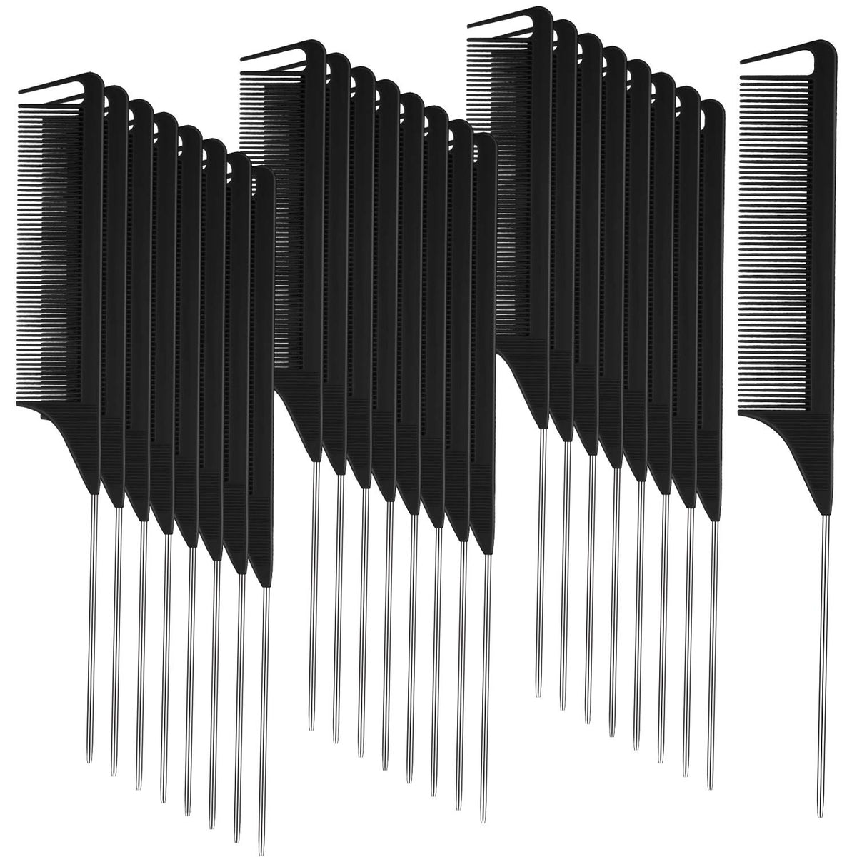 Patelai 30-piece parting combs black pack, showcasing anti-static steel design for precision parting.