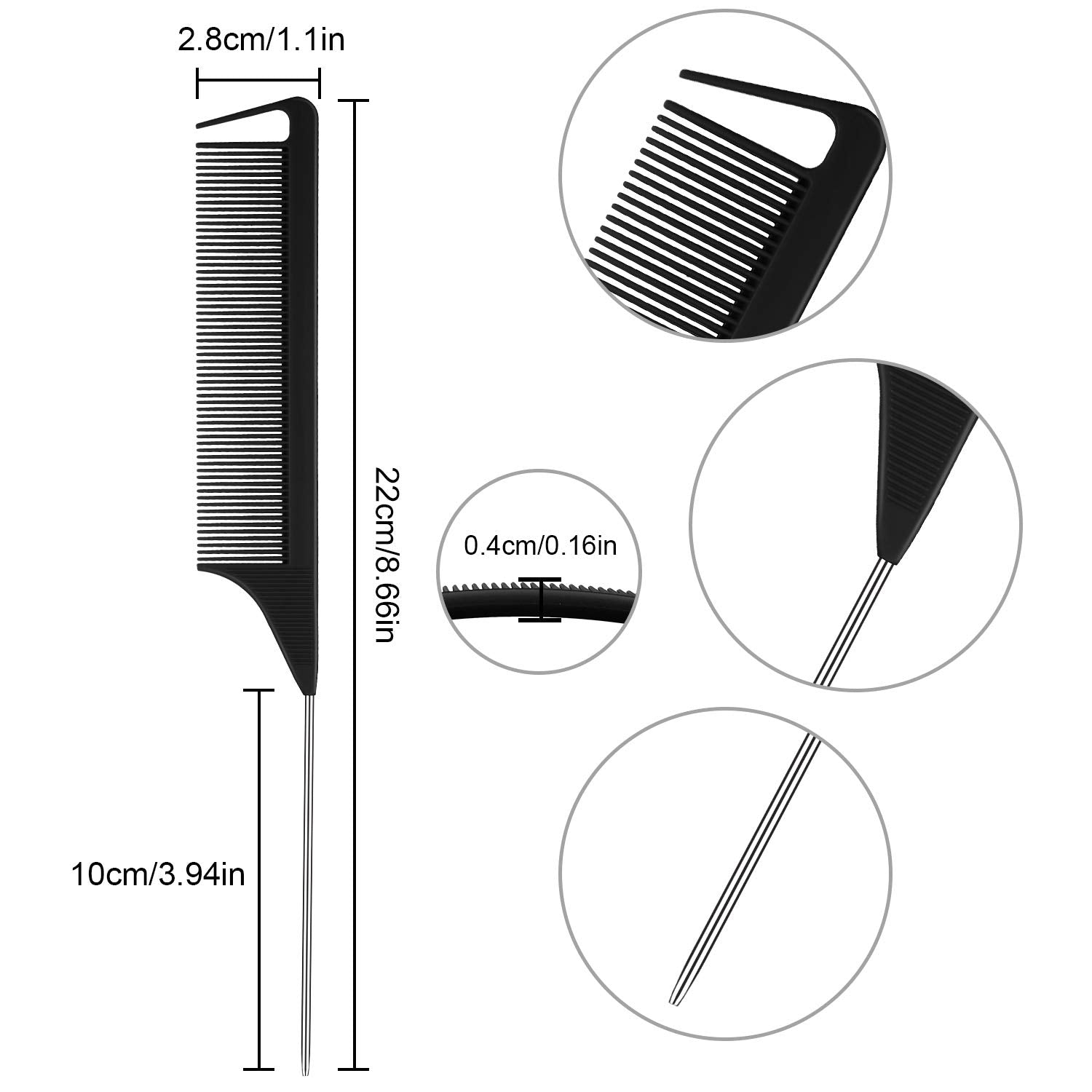 Patelai 30-piece parting combs silver pack highlights fine pintail for precise sections and backcombing.