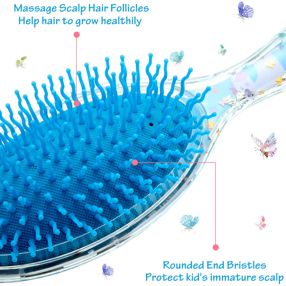 Patelai kids wet hair brush unicorn glitter design for detangling fun