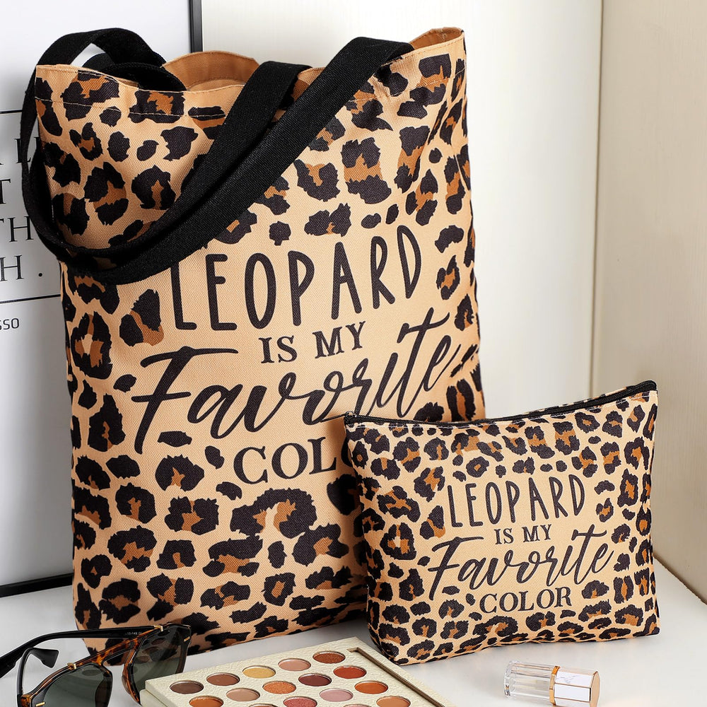 Paterr leopard print text detail adds stylish flair to the set.