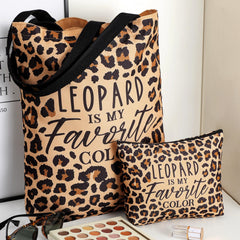 Paterr leopard print text detail adds stylish flair to the set.