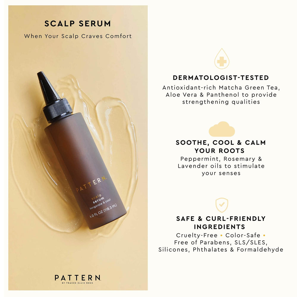 PATTERN Beauty apply-serum to scalp demonstrates easy parting and even distribution.