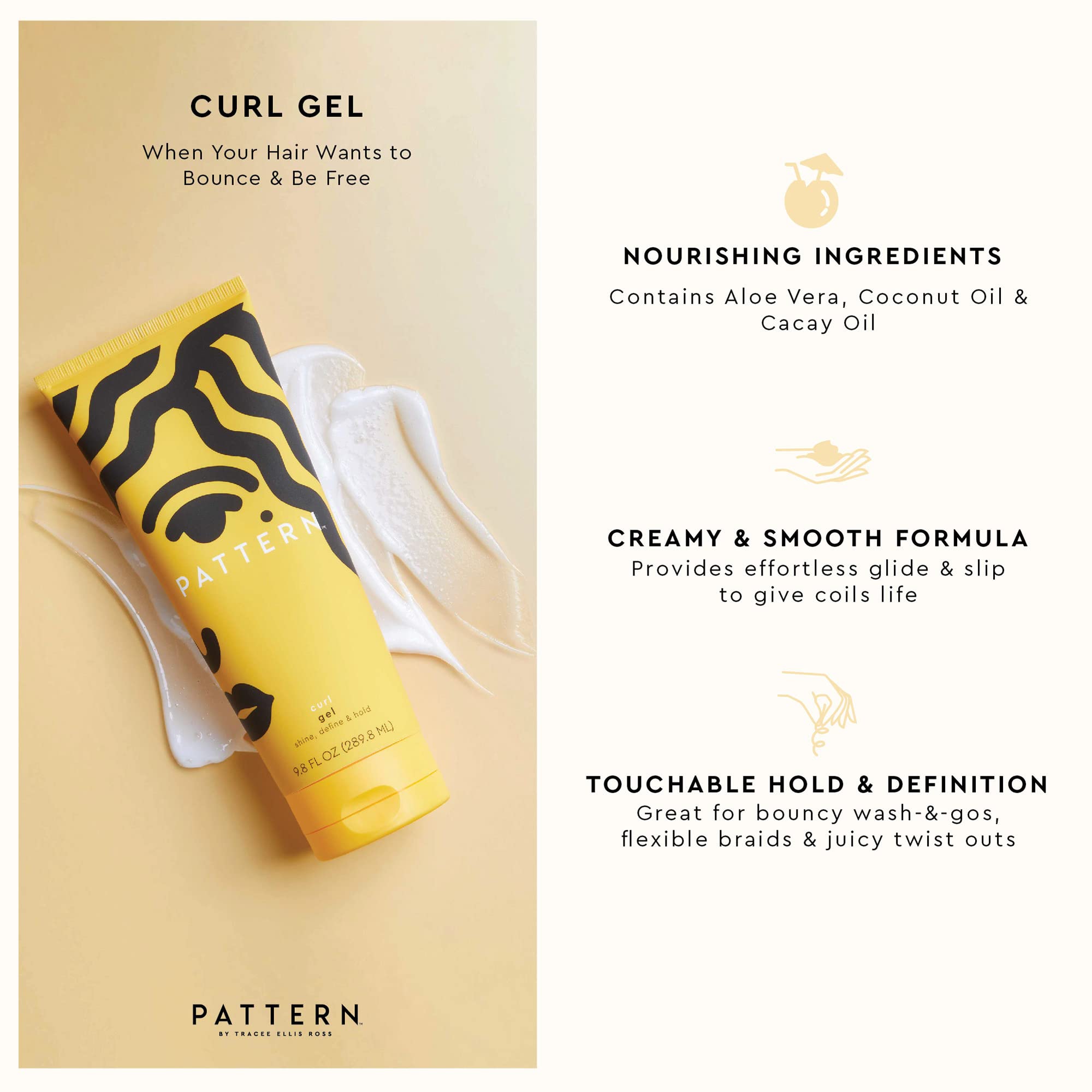 PATTERN Beauty Curl Gel ingredients include Aloe Vera and coconut oil nourish curls