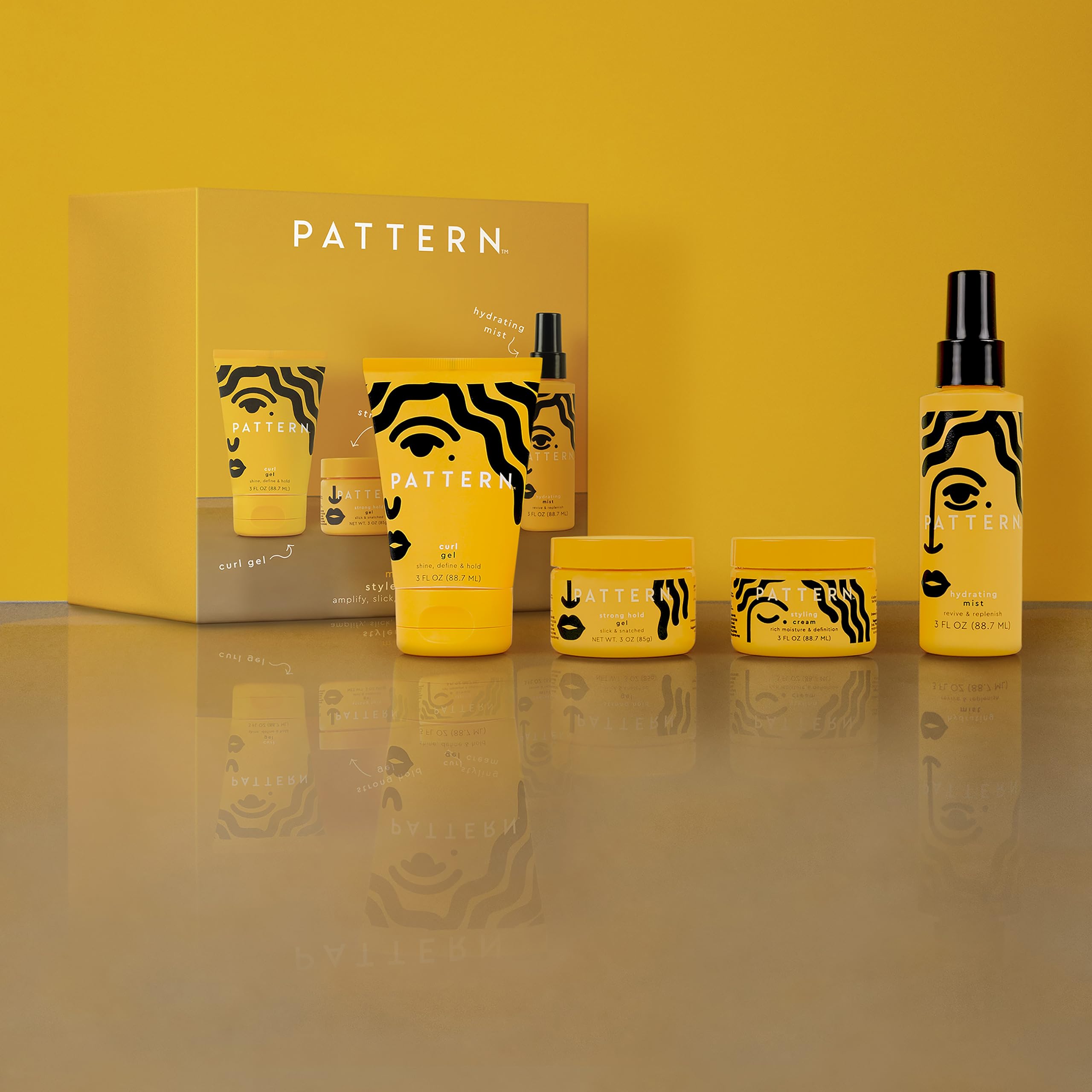 PATTERN Mini Stylers travel box showing four curl essentials for on-the-go routines.