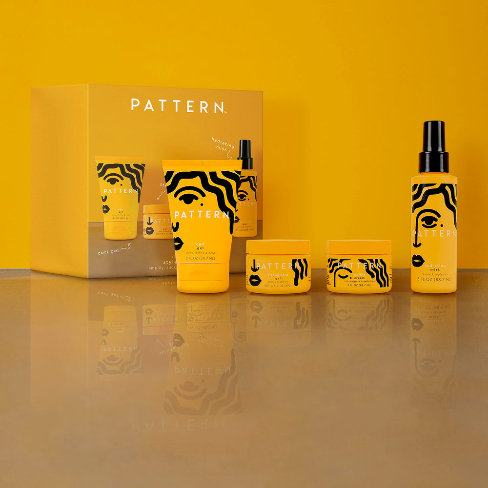 PATTERN Mini Stylers travel box showing four curl essentials for on-the-go routines.