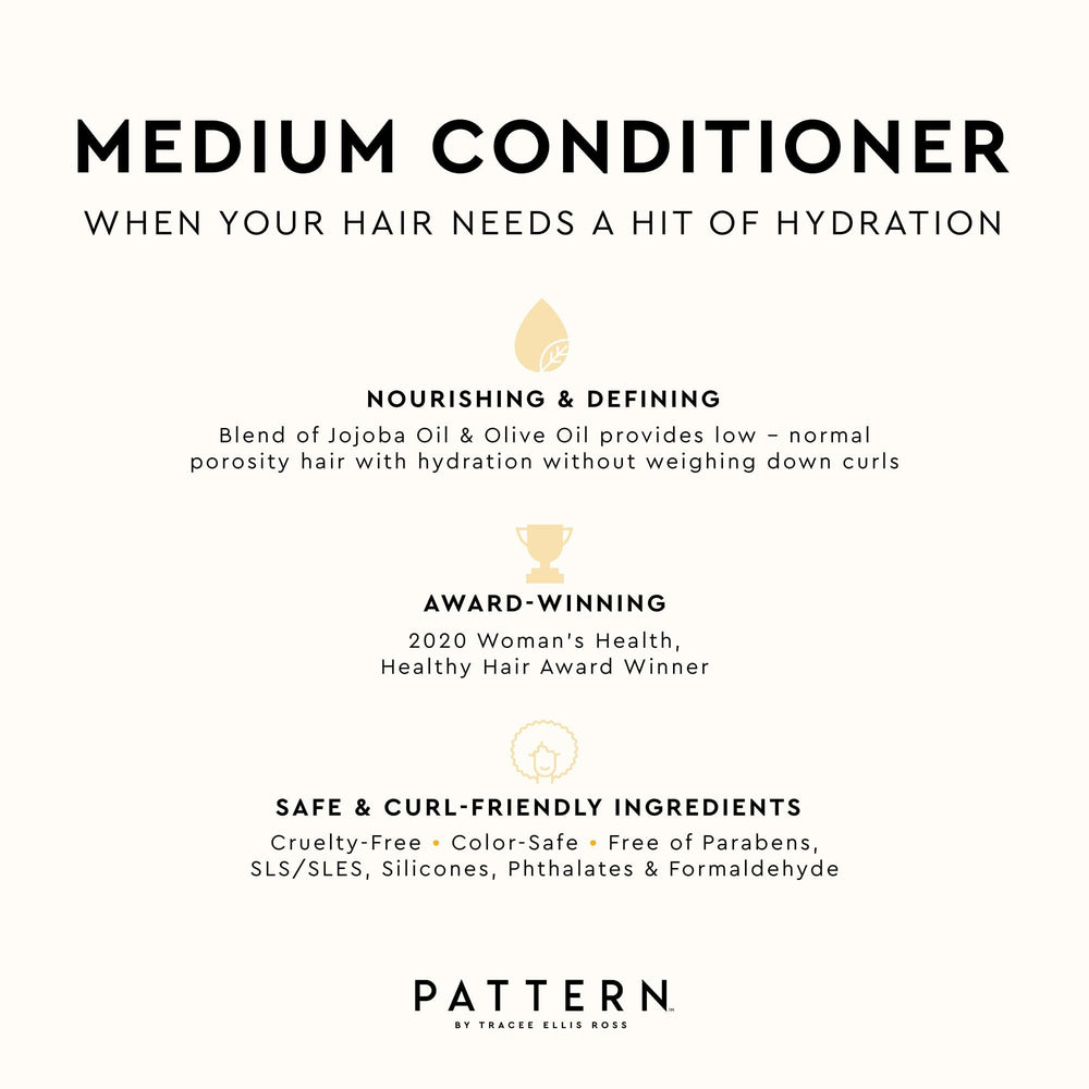 PATTERN Beauty by Tracee Ellis Ross Medium Conditioner creamy texture emphasizing slip and curl definition.