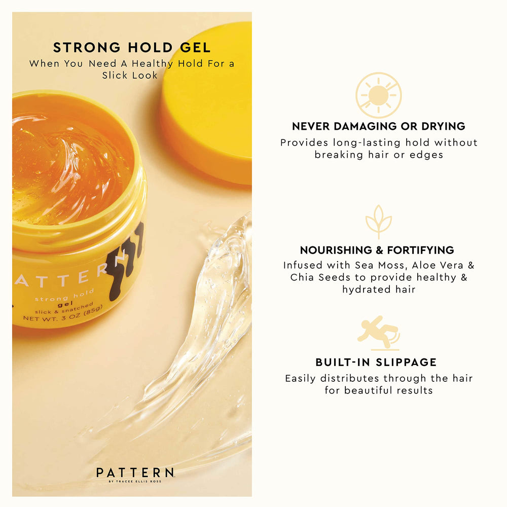 PATTERN gel application demonstrates easy distribute-through for slick hairstyles.
