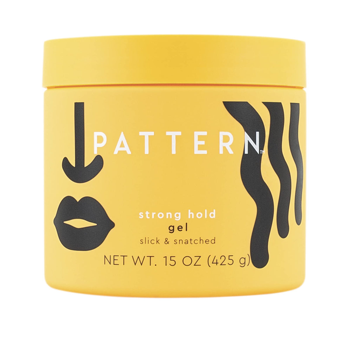 PATTERN Beauty Strong Hold Gel bottle shows firm hold for defined curls.