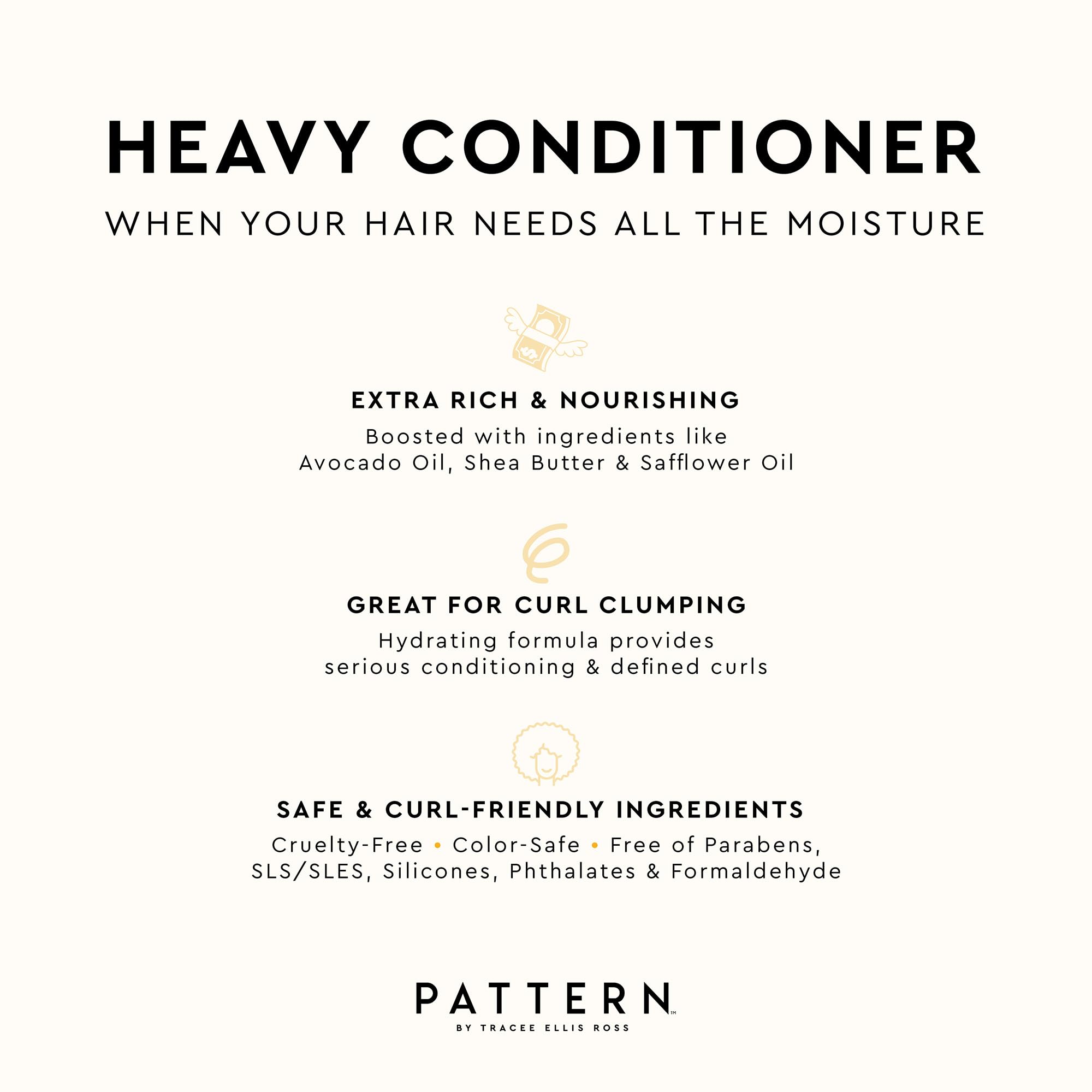 PATTERN Heavy Conditioner curl-clumping closeup demonstrates defined, hydrated curls with less frizz.