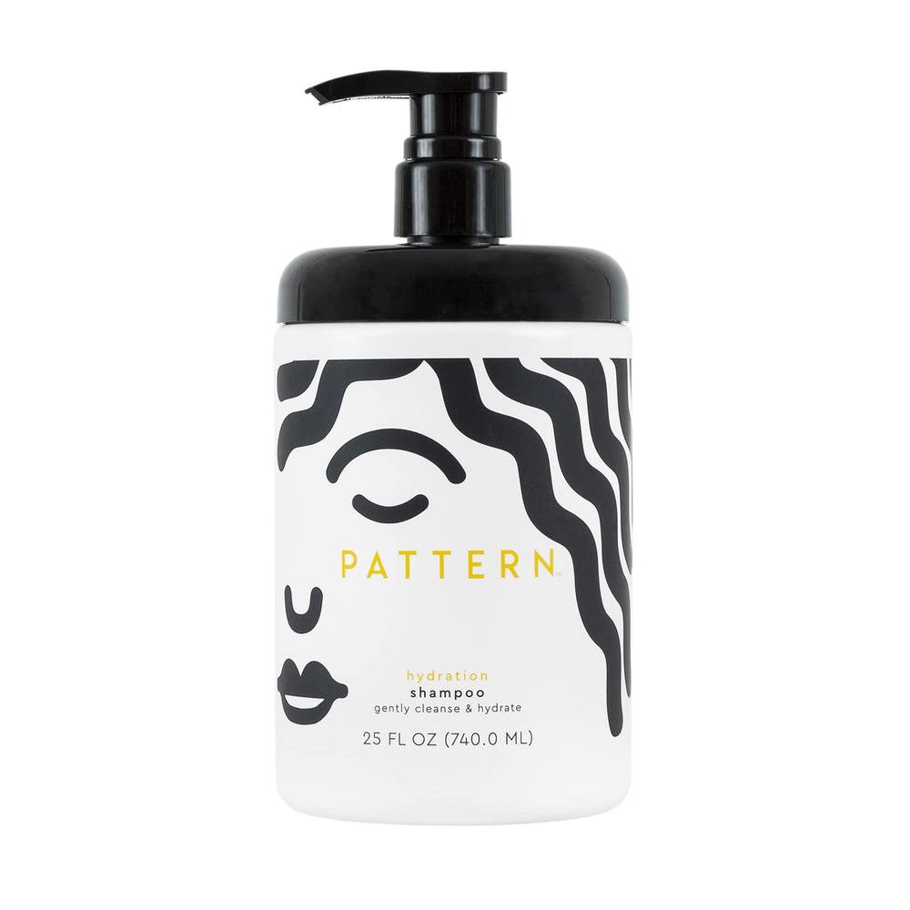 PATTERN Hydration Shampoo bottle front shows curl-friendly cleansing and hydration.