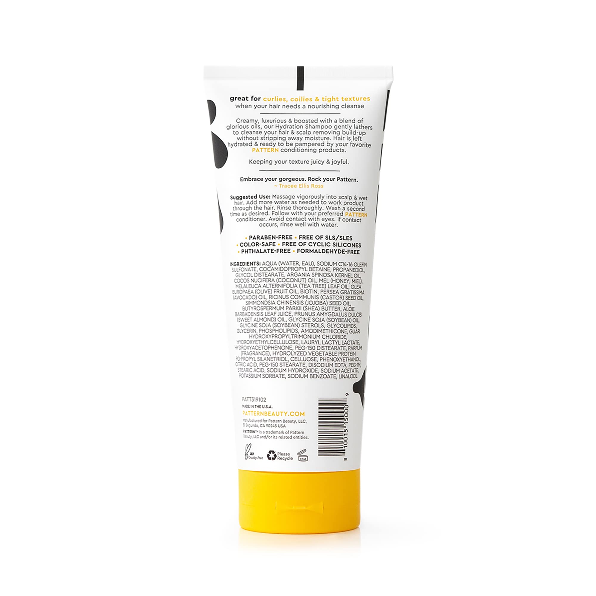 PATTERN Hydration Shampoo curly-hair texture demonstrates compatibility with 3a-4c curls