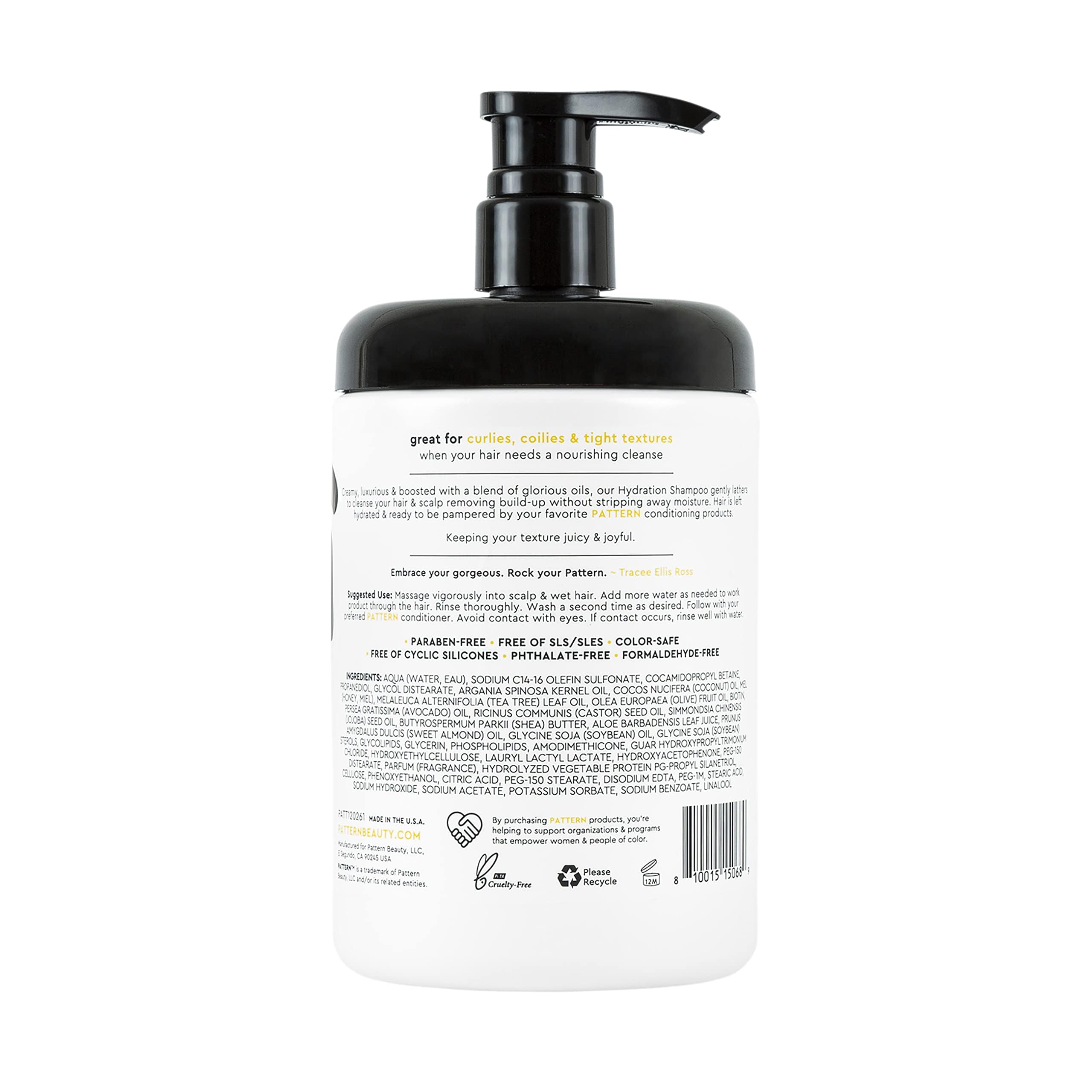 PATTERN Hydration Shampoo tea tree leaf suggests refreshing, balanced scalp care.
