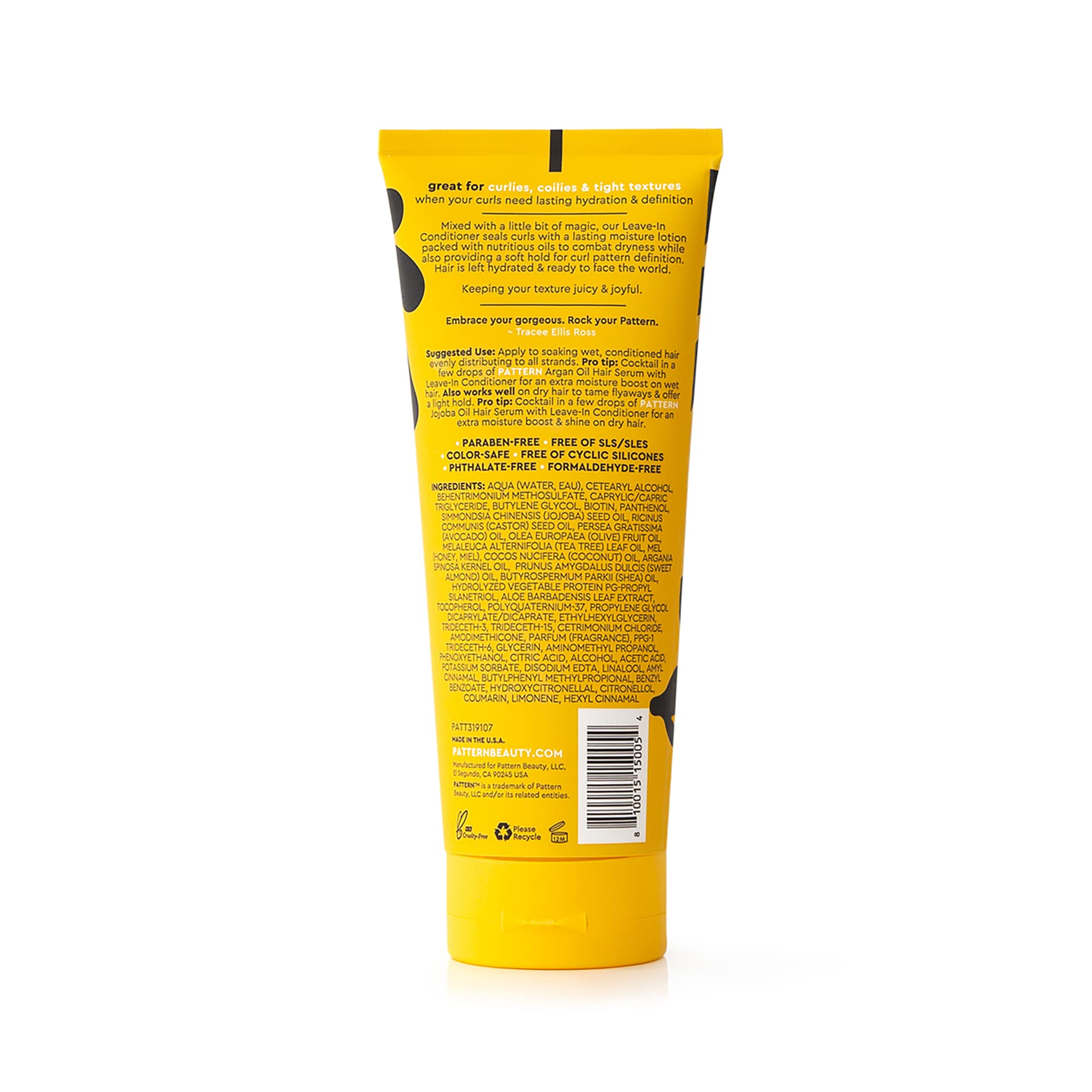PATTERN Leave-In Conditioner packaging on display emphasizes moisture base.