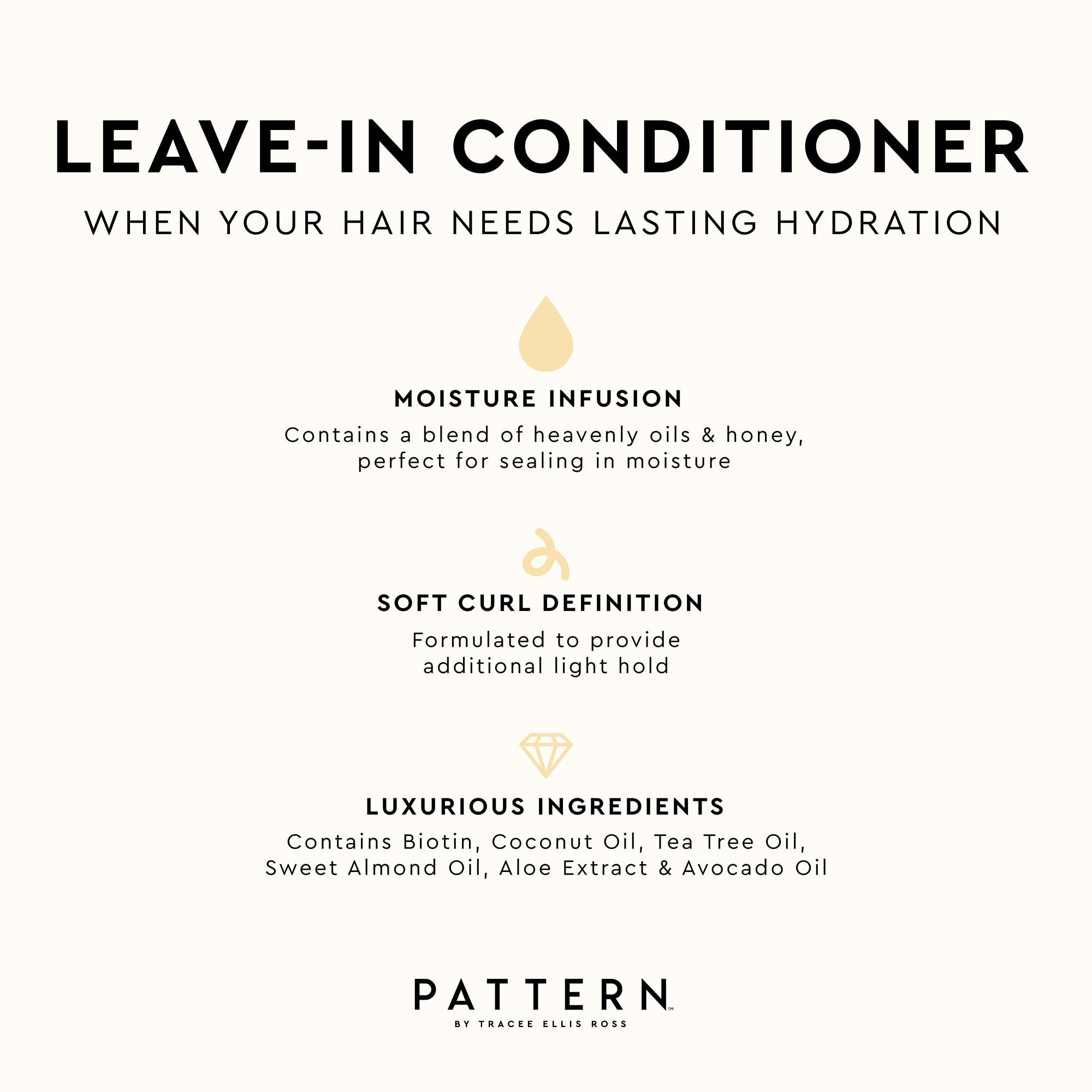 PATTERN Leave-In Conditioner packaging on shelf communicates premium moisture for 3a-4c curls.