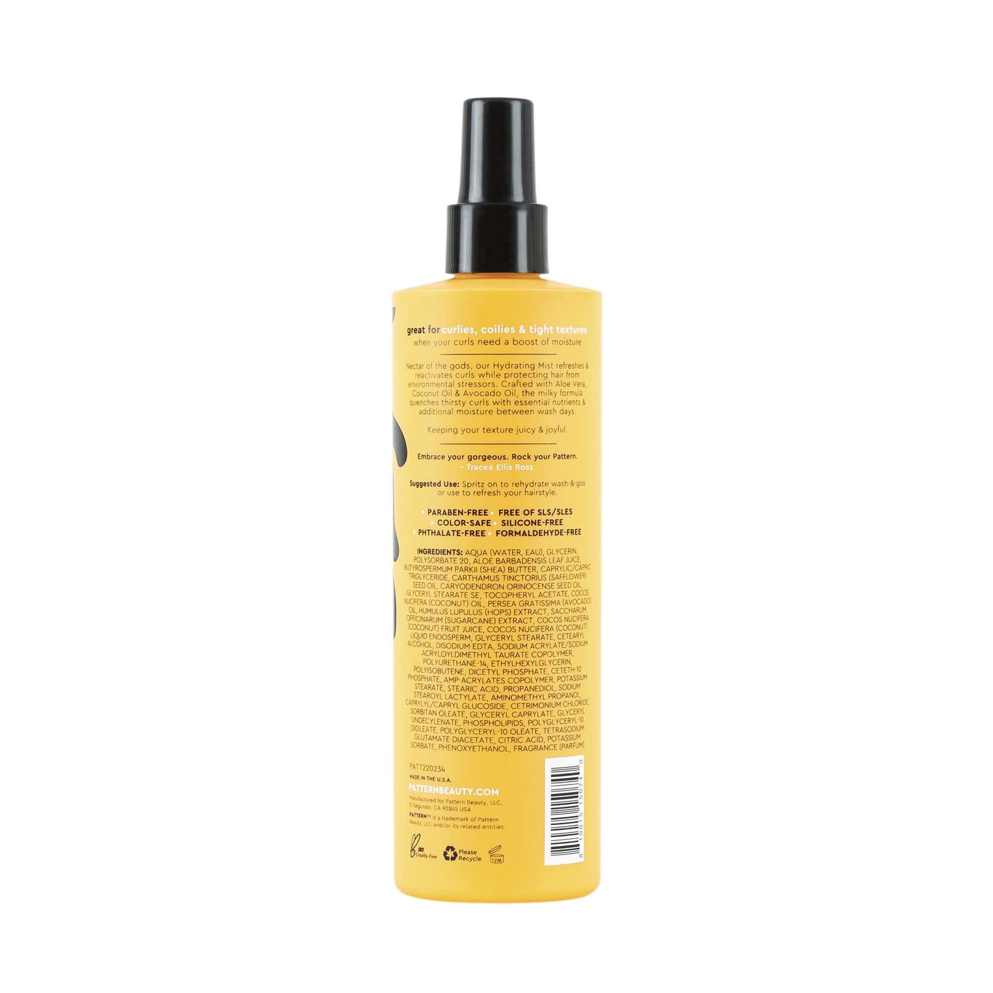 PATTERN color-safe formula bottle communicates a clean, additive-free experience