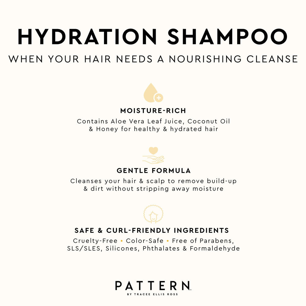 PATTERN conditioner packaging emphasizes SLS/SLES-free and paraben-free formula.