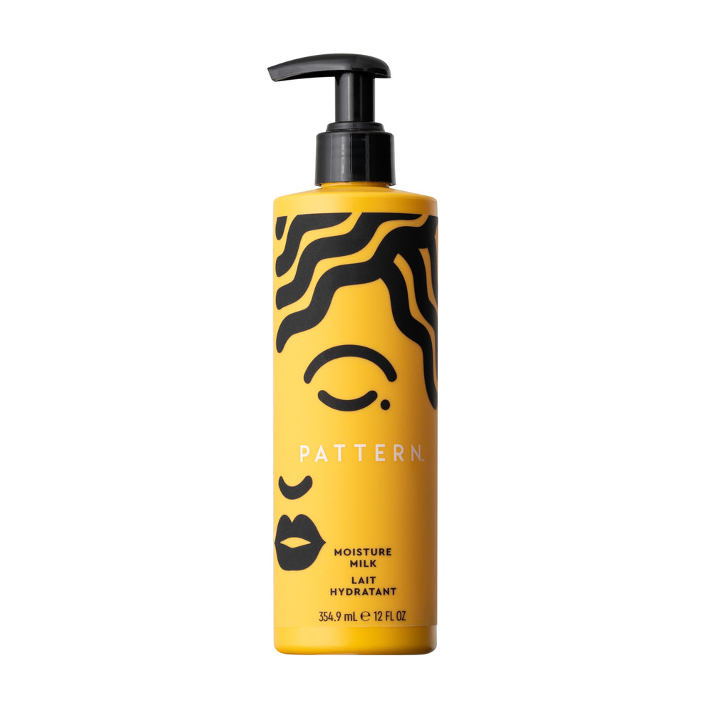 PATTERN Moisture Hair Milk bottle highlights long-lasting moisture for defined curls.