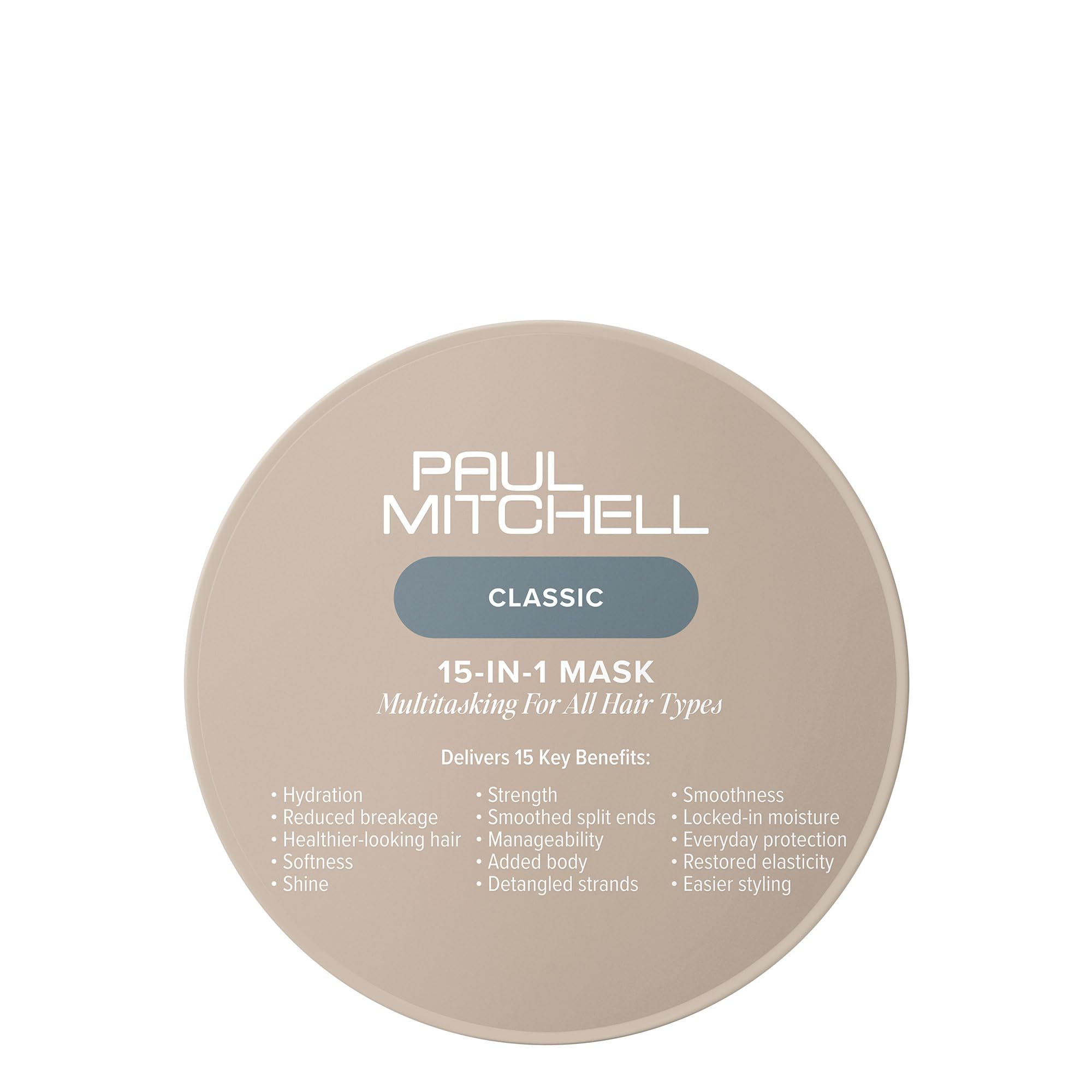 Paul Mitchell 15-In-1 Mask jar closeup highlighting deep conditioning for all hair types
