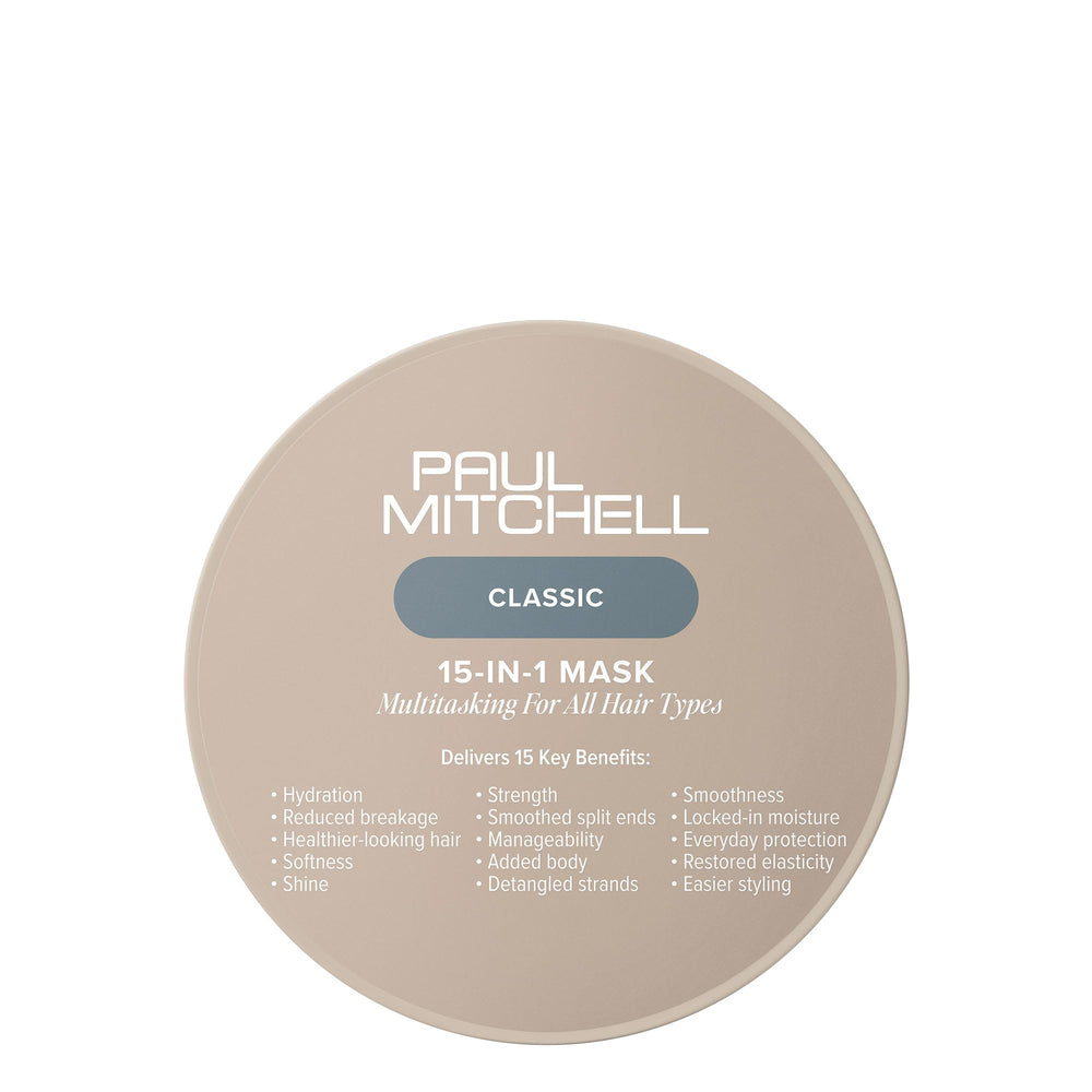 Paul Mitchell 15-In-1 Mask jar closeup highlighting deep conditioning for all hair types