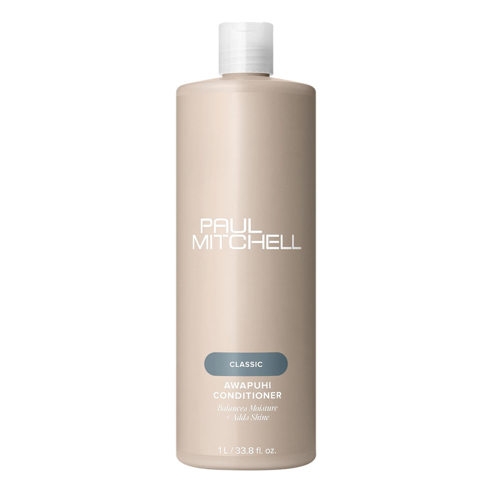 Paul Mitchell Awapuhi Conditioner bottle front shows hydrated, manageable hair