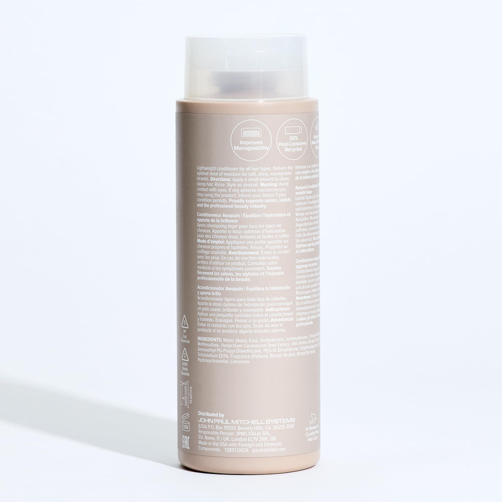 Paul Mitchell Awapuhi Conditioner eco-packaging PCR demonstrates sustainable packaging