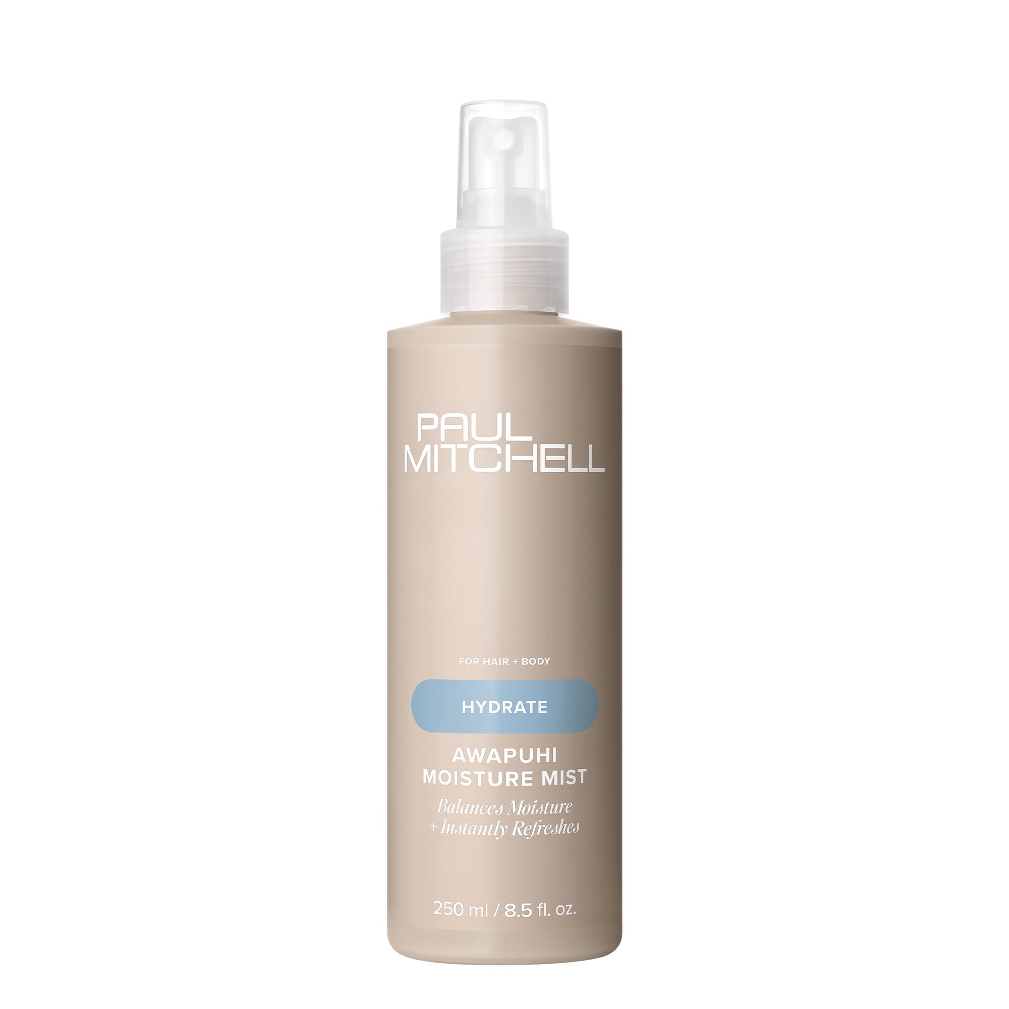 Paul Mitchell Awapuhi Moisture Mist bottle for all-over hydration on hair and skin.