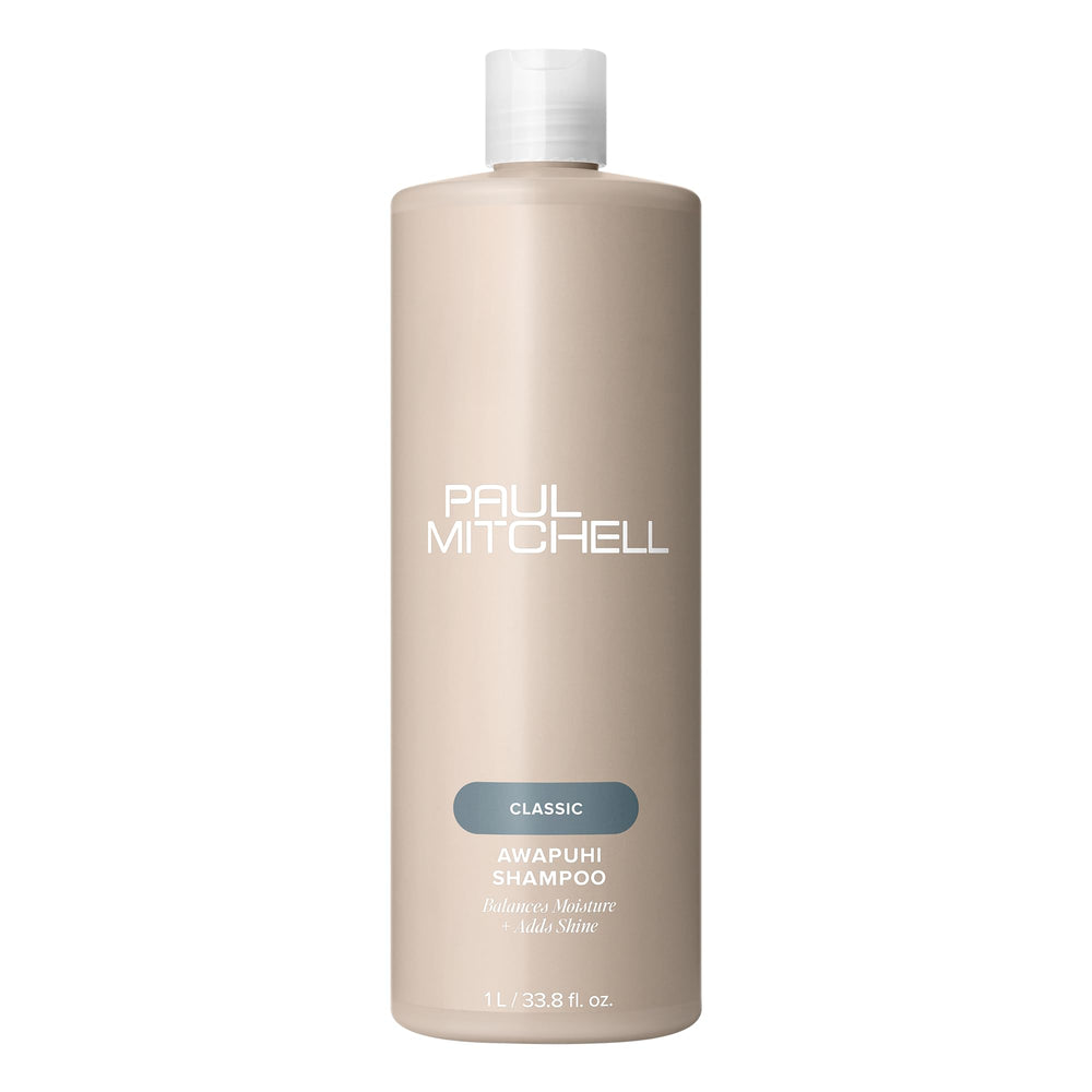 Paul Mitchell Awapuhi Shampoo bottle front shows color-safe hydration for all hair types.