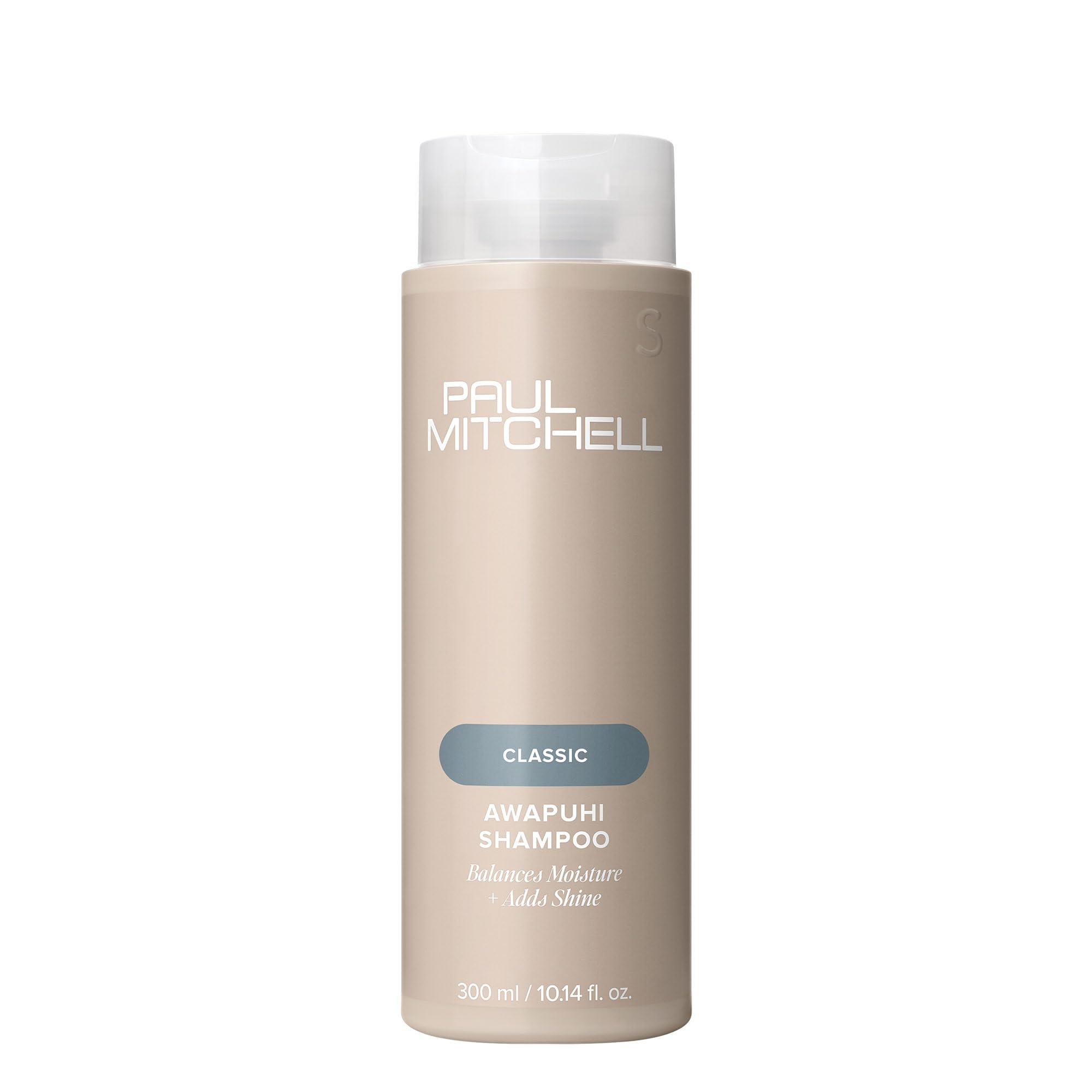 Paul Mitchell Awapuhi Shampoo bottle shows color-safe cleansing for all hair types.
