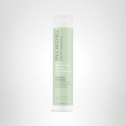 Paul Mitchell Clean Beauty anti-frizz shampoo delicate floral fragrance on bottle.