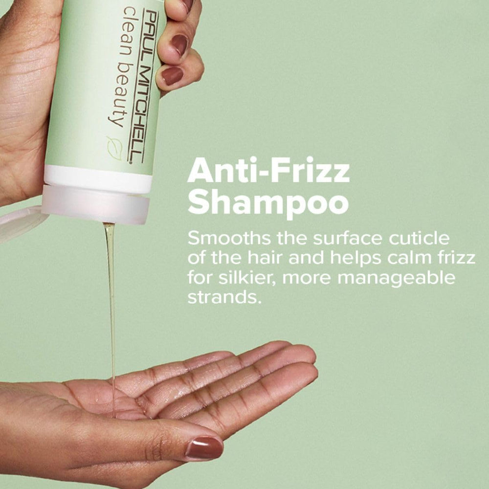 Paul Mitchell Clean Beauty anti-frizz shampoo lather closeup for gentle cleansing.