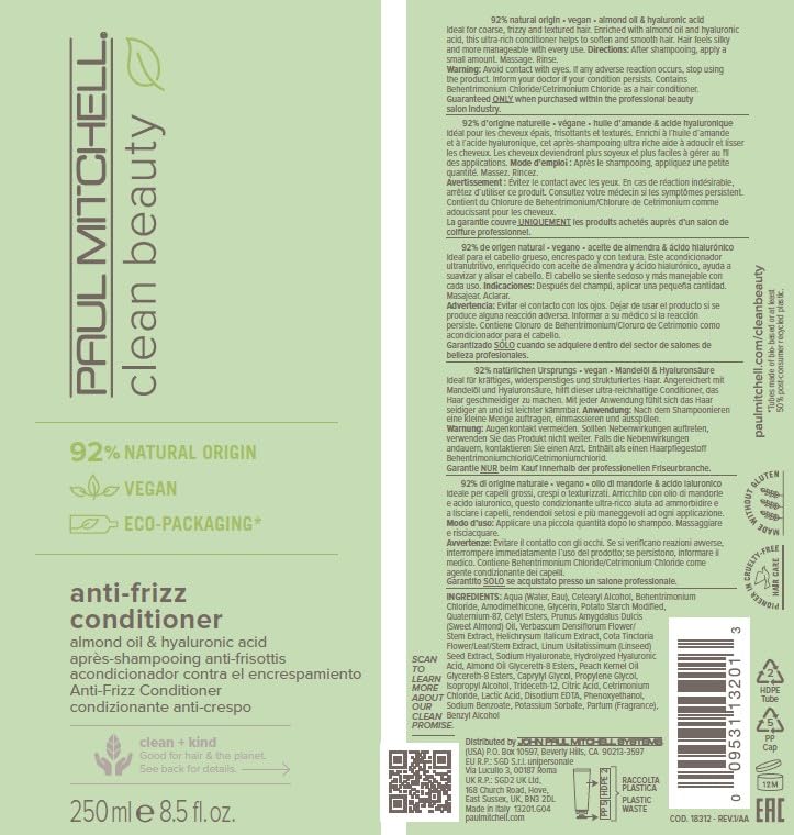 Paul Mitchell Clean Beauty Anti-Frizz Conditioner ISO-16128 certified natural ingredients
