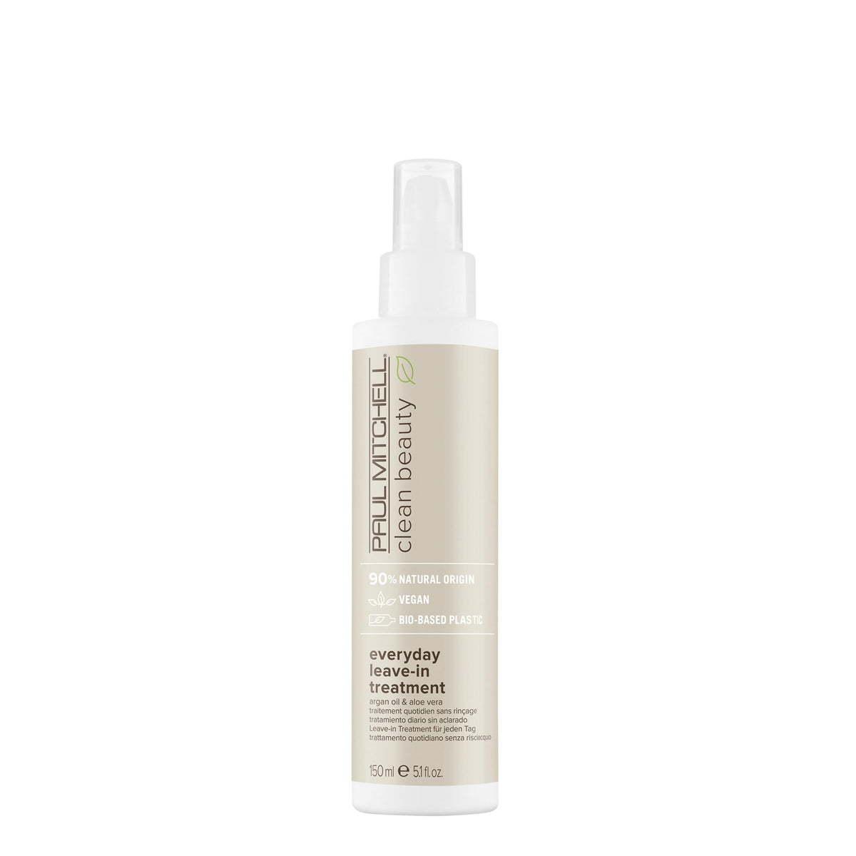 Paul Mitchell Clean Beauty Everyday Leave-In bottle shows lightweight hydration for all hair types