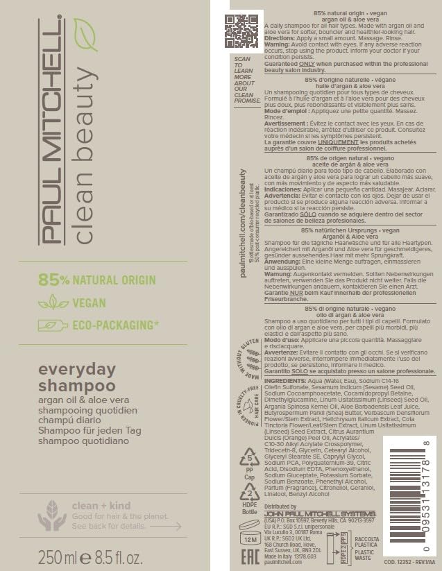 Paul Mitchell Clean Beauty Everyday Shampoo aloe-vera emphasizes scalp soothing conditioning during cleansing