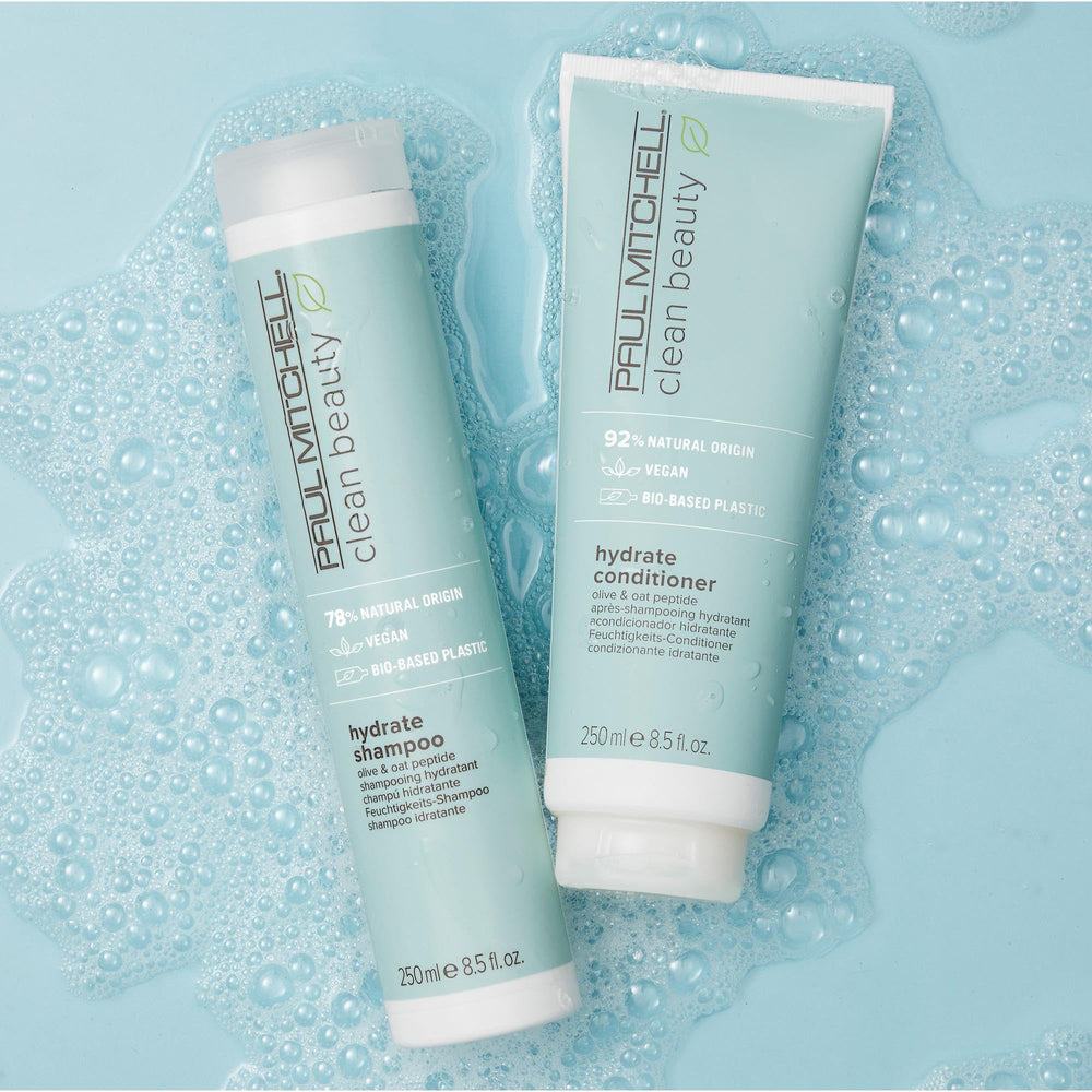 Paul Mitchell Clean Beauty Hydrate Shampoo for dry hair on display nourishing softness