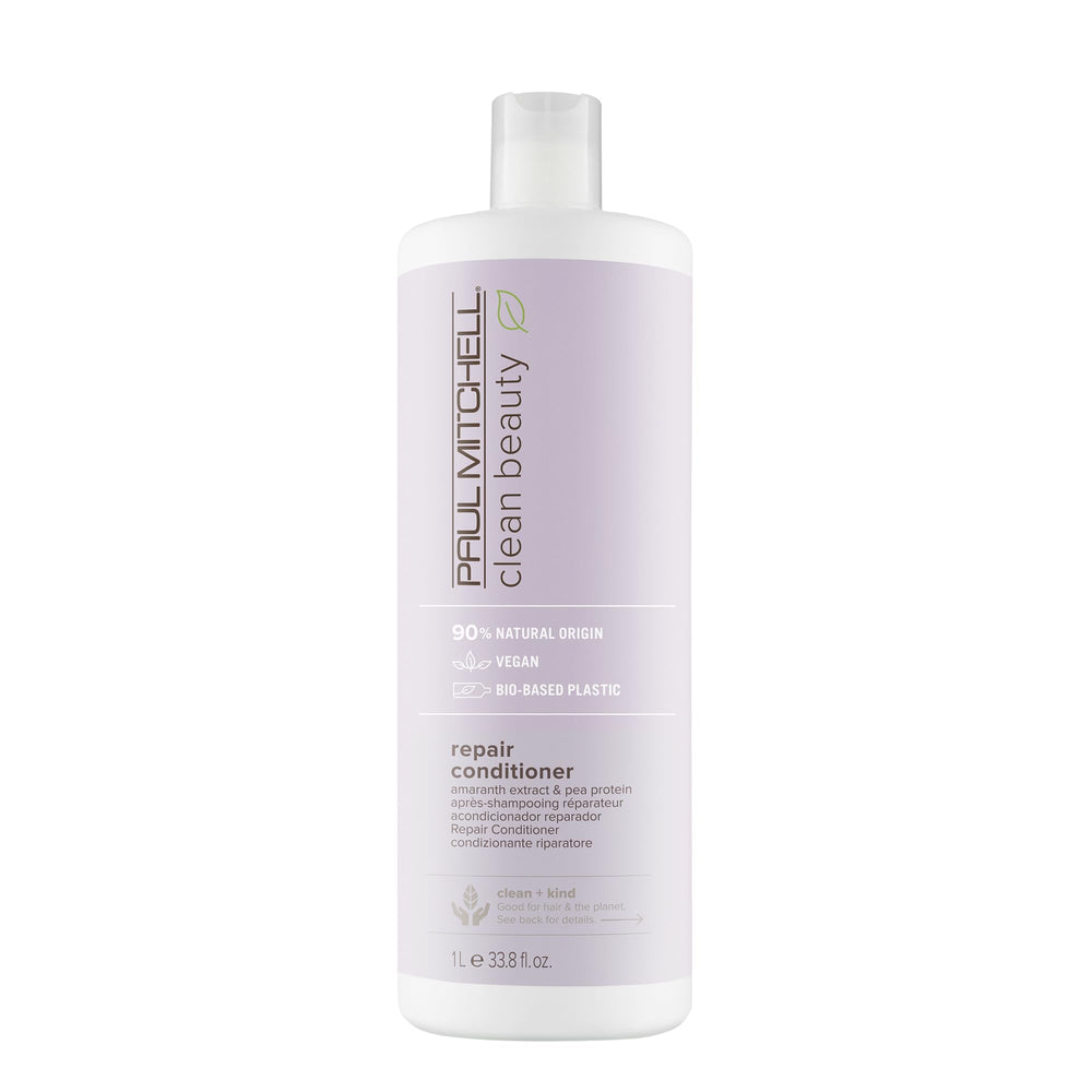 Paul Mitchell Clean Beauty Repair Conditioner bottle closeup showing rich conditioning