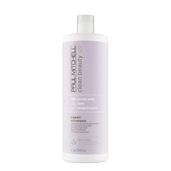 Paul Mitchell Clean Beauty Repair Shampoo bottle close-up for stronger hair repair