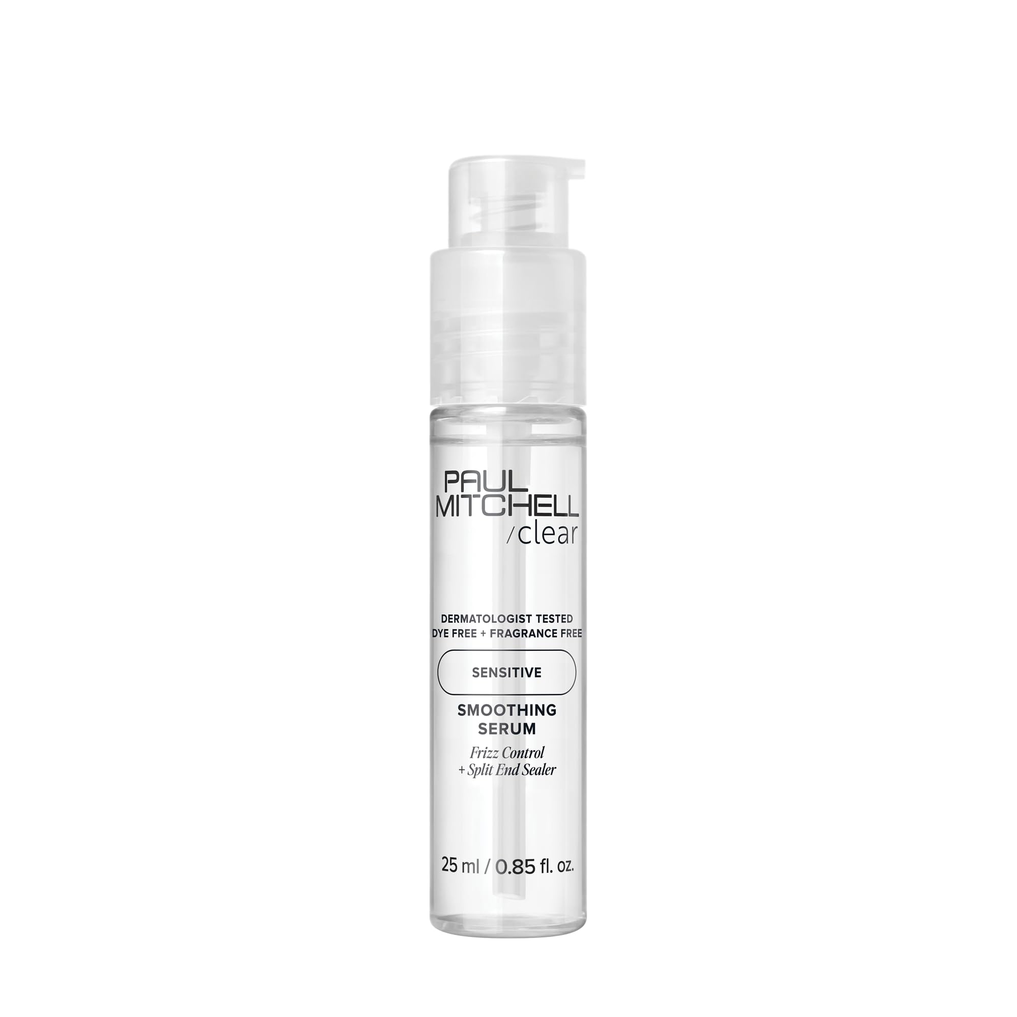 Paul Mitchell Clear Smoothing Serum bottle for fast blow-dry and frizz-free shine.