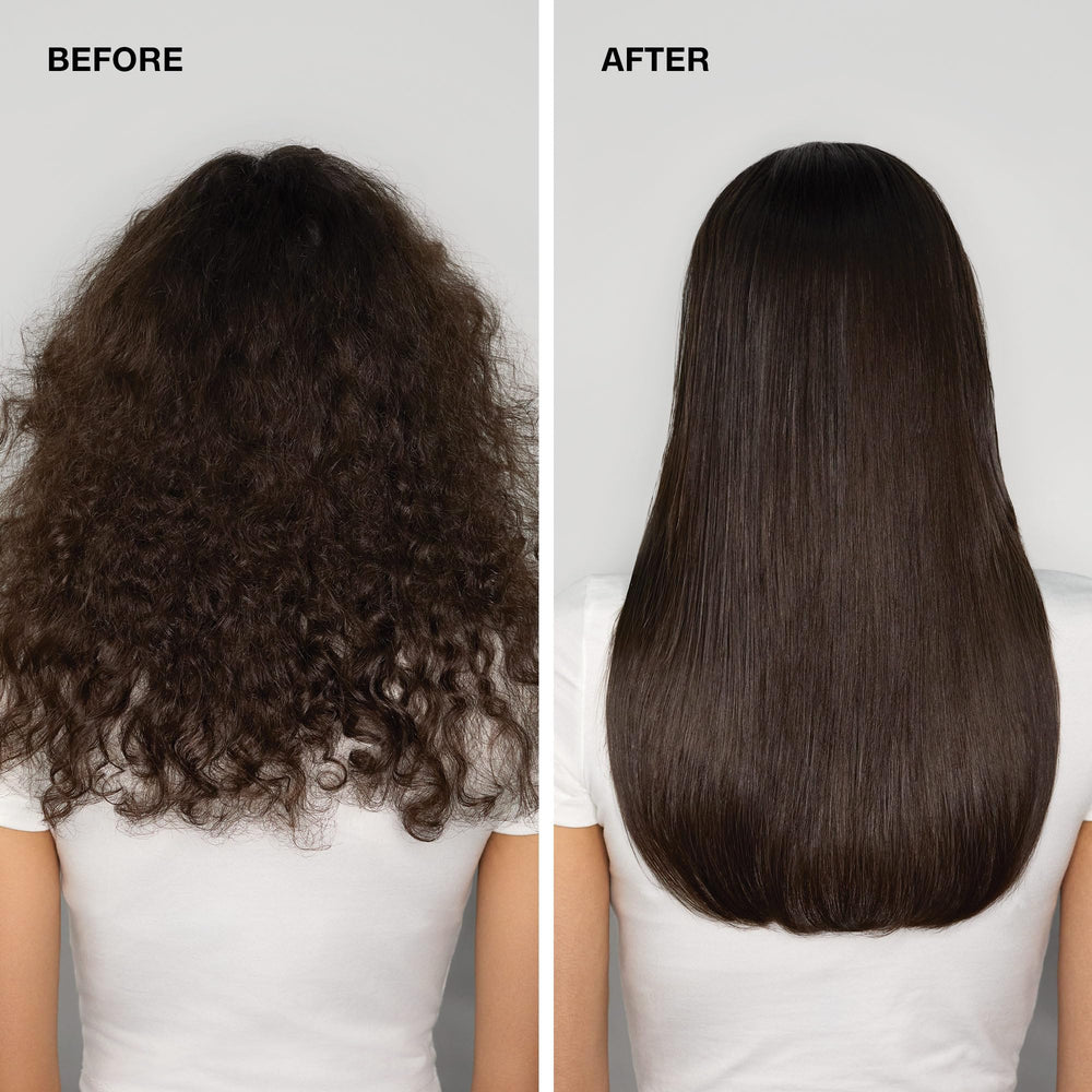 Paul Mitchell Clear Smoothing Serum being applied to hair to reduce frizz.