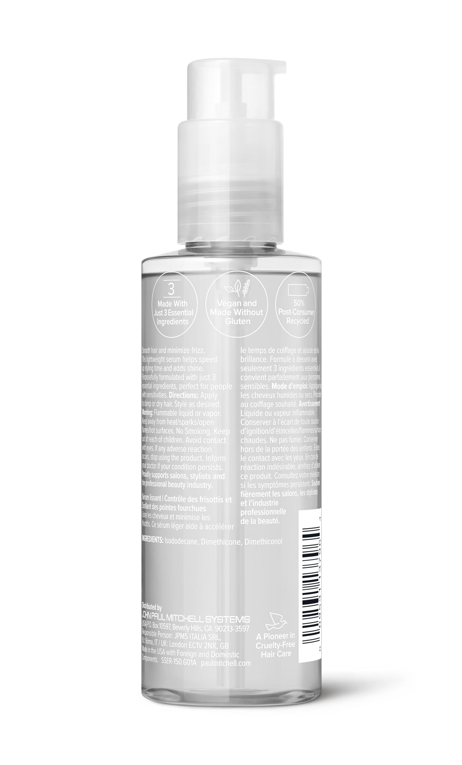 Paul Mitchell Clear Smoothing Serum packaging made with post-consumer recycled materials.
