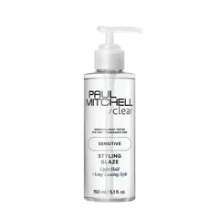 Paul Mitchell Clear Styling Glaze bottle shows fragrance-free finish for sensitive scalps