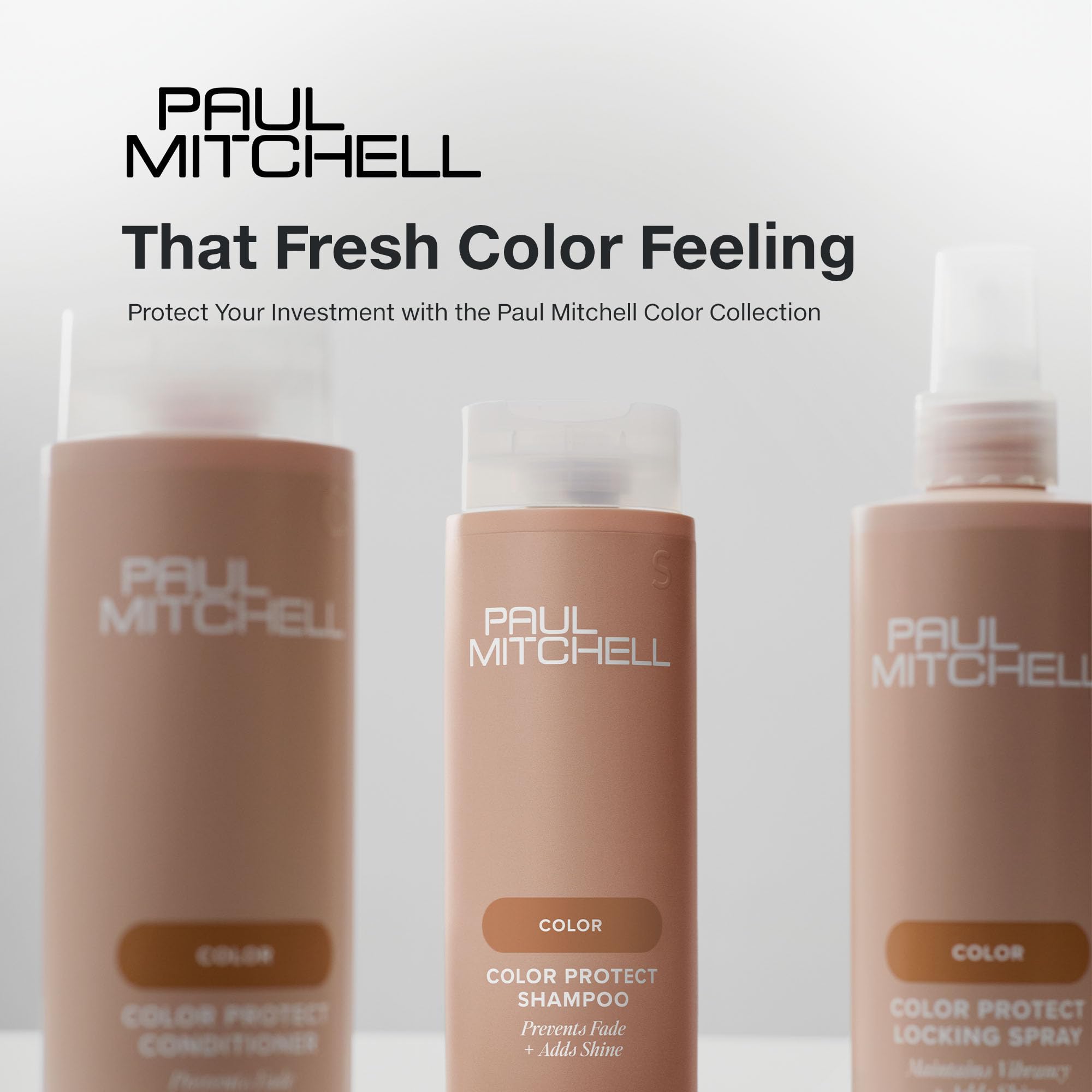 Paul Mitchell Color Protect Conditioner bottle gleam highlights shine and smooth finish.
