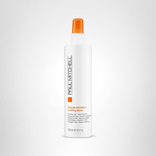 Paul Mitchell Color Protect Locking Spray product shot highlights color protection and shine benefits